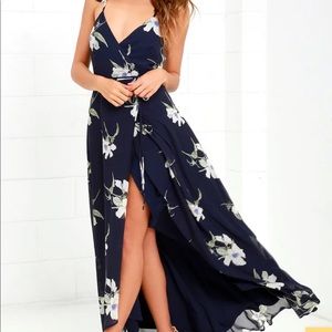 LULUS All Mine Navy Blue Floral Wrap Dress